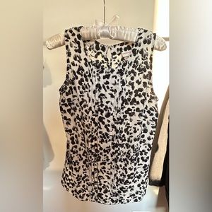 pleated front black & white print blouse